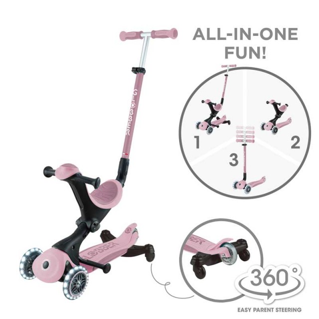 Πατίνι με κάθισμα 5 σε 1 GLOBBER GO UP DELUXE LITS ECOLOGIC 360° - ροζ