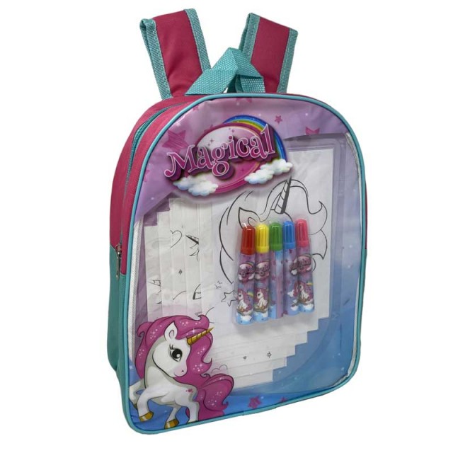 Σακίδιο πλάτης Unicorn για κορίτσια με αξεσουάρ χρωματισμού