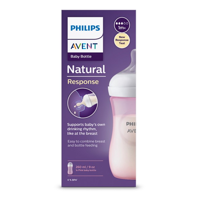 Μπουκάλι Natural Response 260 ml 1m+, ροζ