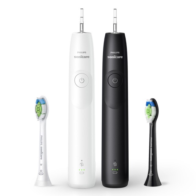 Σετ 2 επαναφορτιζόμενων οδοντόβουρτσων Philips Sonicare HX7109/01 σειράς 5300 με τεχνολογία ήχου επόμενης γενιάς, 1 λειτουργία βουρτσίσματος, 2 εντάσεις, αισθητήρα πίεσης, κεφαλή W2 Optimal White