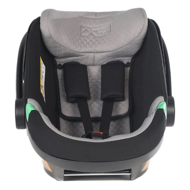 Κάθισμα αυτοκινήτου Mountain Buggy Protect i-Size, με αφαιρούμενο μαξιλαράκι νεογέννητου, επεκτεινόμενη πλάτη, για παιδιά ύψους 40-87 cm, προστασία UPF50+, μαύρο-γκρι + βάση IsoFix