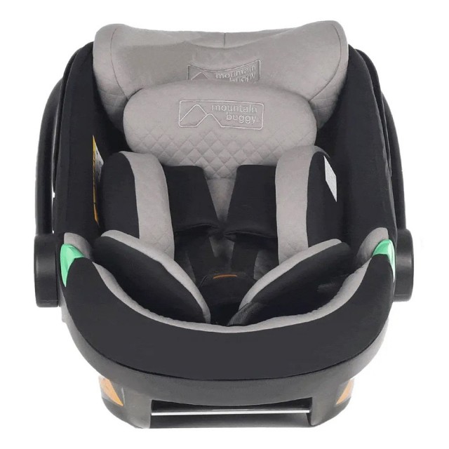 Κάθισμα αυτοκινήτου Mountain Buggy Protect i-Size, με αφαιρούμενο μαξιλαράκι νεογέννητου, επεκτεινόμενη πλάτη, για παιδιά ύψους 40-87 cm, προστασία UPF50+, μαύρο-γκρι + βάση IsoFix