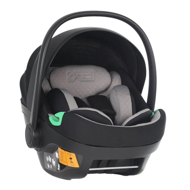 Κάθισμα αυτοκινήτου Mountain Buggy Protect i-Size, με αφαιρούμενο μαξιλαράκι νεογέννητου, επεκτεινόμενη πλάτη, για παιδιά ύψους 40-87 cm, προστασία UPF50+, μαύρο-γκρι + βάση IsoFix