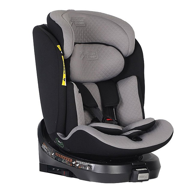 Παιδικό κάθισμα αυτοκινήτου Mountain Buggy Safe Rotate i-Size, με αφαιρούμενο μαξιλαράκι νεογέννητου, επεκτεινόμενη πλάτη, για παιδιά ύψους 40-150 cm, μαύρο-γκρι + βάση IsoFix