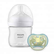 Βρεφικό σετ Philips AVENT SCD837/10 με μπιμπερό Natural Response 125 ml με θηλή χωρίς διαρροές Flow 2, 0m+ και πιπίλα Ultra Air 0-6m