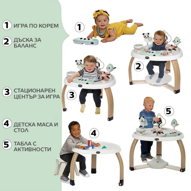 Here I Grow 5 σε 1 Stationary Play Center Black&White Decor Series - Tummy Play, Balance Board, Stationary Play Center, Activity Board, Kids Table & Chair, 6m+