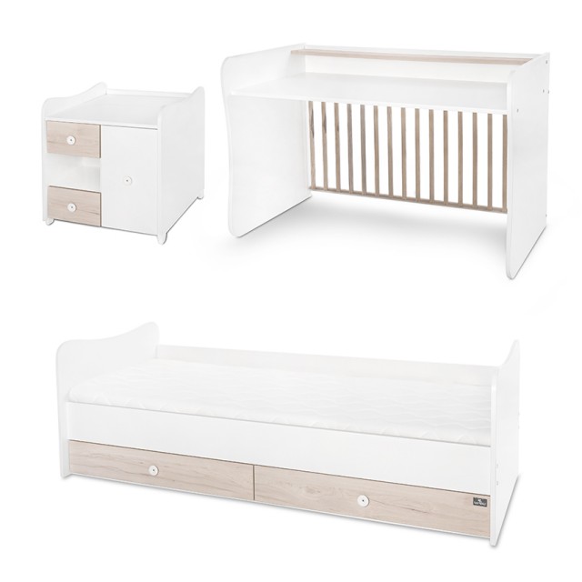 Κρεβάτι Minimax 190/72 χρώμα λευκό/ανοιχτό δρυ καινούργιο