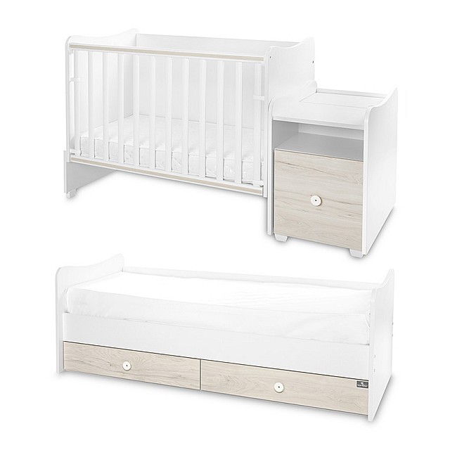 Bed trend plus 70/160 χρώμα λευκό/ανοιχτό δρυς -3κουτί