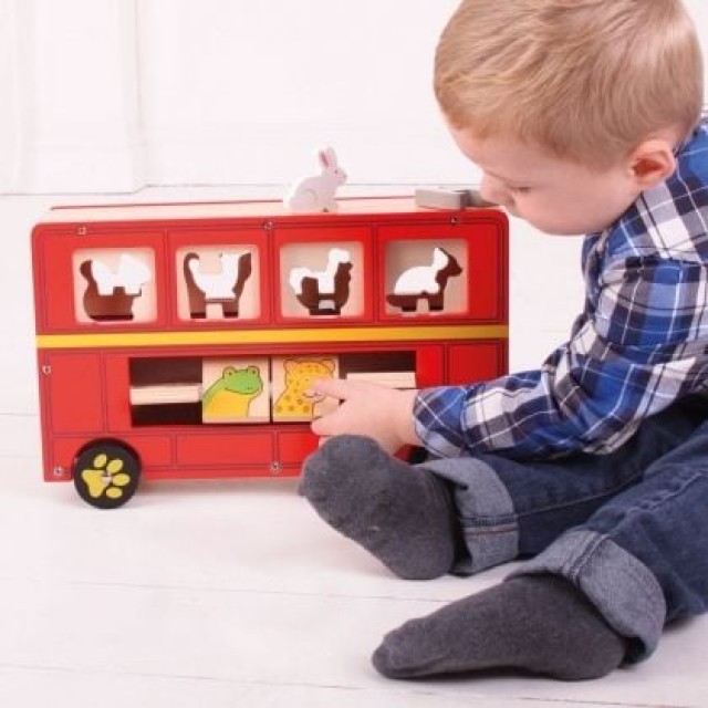 Bigjigs - Kids Wooden Sorter - Red Bus