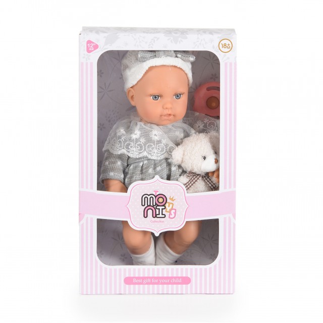 Κούκλα 30 cm Lovely Baby με γκρι φόρεμα LS1255-11