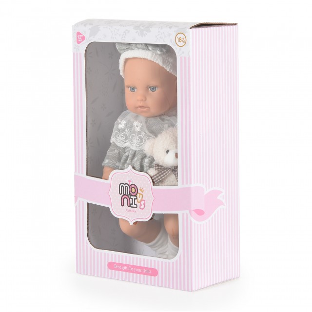 Κούκλα 30 cm Lovely Baby με γκρι φόρεμα LS1255-11