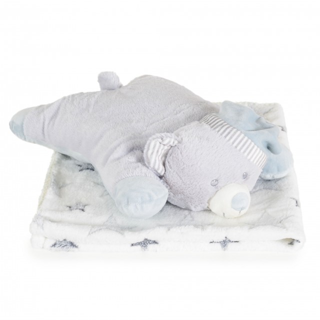 Κουβέρτα 90/75 cm με μαξιλάρι Sleepy Bear γκρι