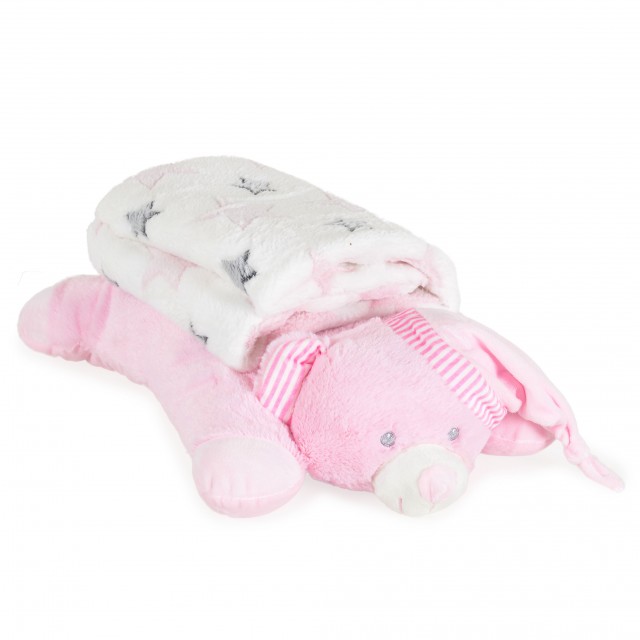 Κουβέρτα 90/75 cm με μαξιλάρι Sleepy Bear ροζ