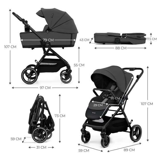 Παιδικό καρότσι Kinderkraft YOXI 3 σε 1 MOONLIGHT ΓΚΡΙ