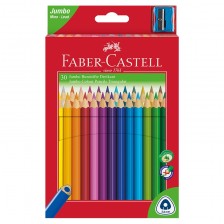 Χρωματιστά μολύβια Faber-Castell Triangular Jumbo, 30 χρωμάτων, με περιλαμβανόμενη ξύστρα