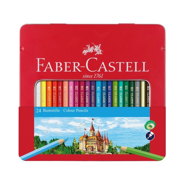 Faber-Castell Χρωματιστά μολύβια Castle, 24 χρωμάτων, σε μεταλλική θήκη