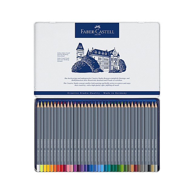 Μολύβια Faber-Castell Watercolor Goldfaber Aqua, 36 χρωμάτων, σε μεταλλικό κουτί
