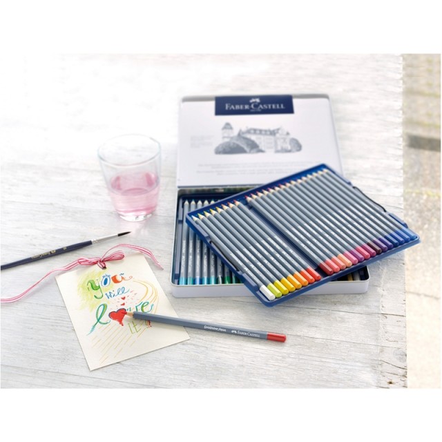Μολύβια Faber-Castell Watercolor Goldfaber Aqua, 48 χρωμάτων, σε μεταλλικό κουτί