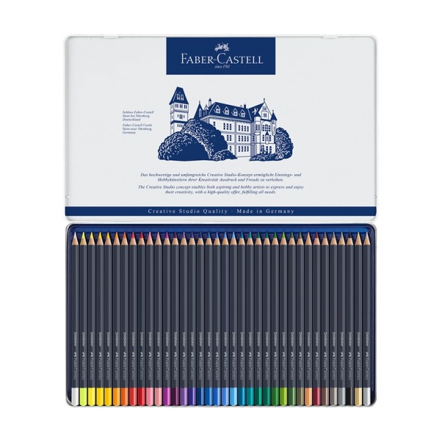 Χρωματιστά μολύβια Faber-Castell Goldfaber, 36 χρωμάτων, σε μεταλλικό κουτί