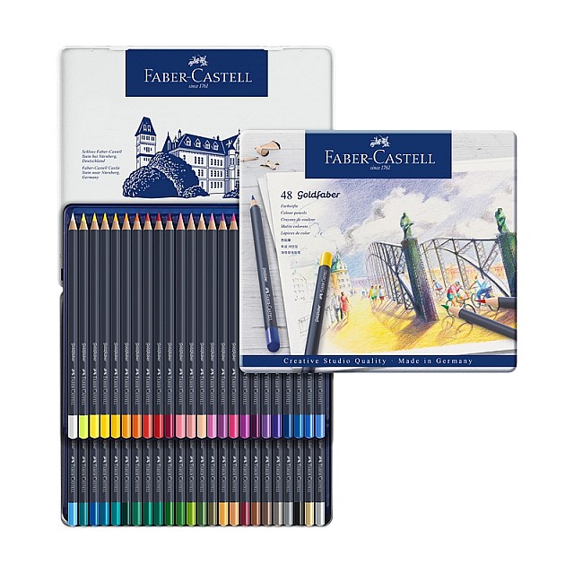 Χρωματιστά μολύβια Faber-Castell Goldfaber, 48 χρωμάτων, σε μεταλλικό κουτί