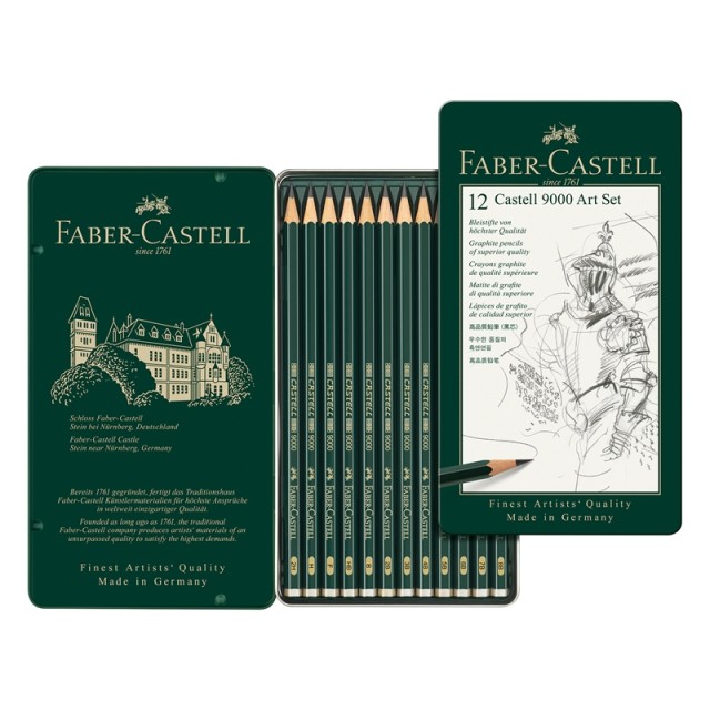 Μολύβι Faber-Castell Castell 9000, μαύρος γραφίτης, σετ για καλλιτέχνες, διαφορετικές σκληρότητες, 12 τεμάχια
