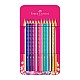 Faber-Castell Χρωματιστά μολύβια Sparkle, σε μεταλλικό ροζ κουτί, 12 χρωμάτων