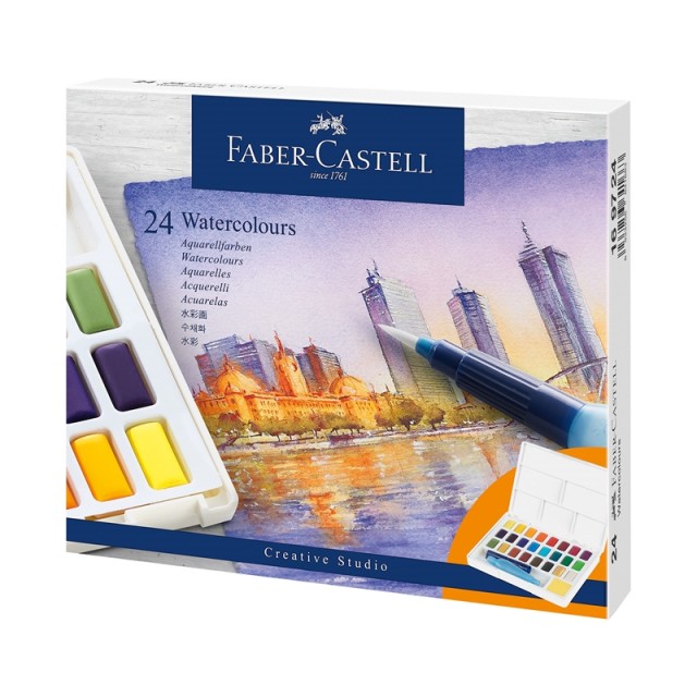 Βαφές Faber-Castell Watercolor, σε κουτί - παλέτα, 24 χρωμάτων