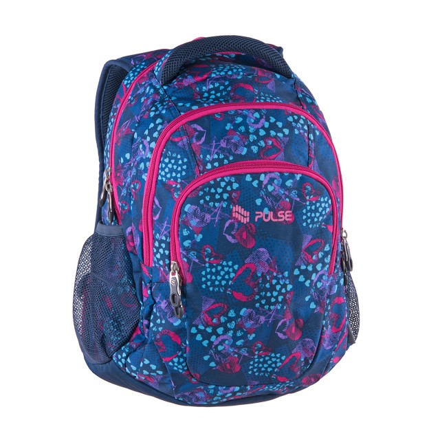 Pulse Backpack Teens, καρδιές, μπλε-ροζ