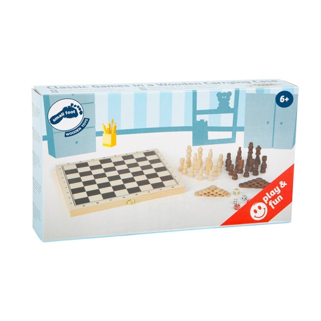 Παιχνίδια Small Foot Ches, τάβλι και ζάρια, 3 σε 1, σε ξύλινο κουτί
