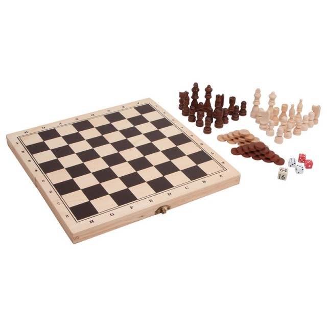 Παιχνίδια Small Foot Ches, τάβλι και ζάρια, 3 σε 1, σε ξύλινο κουτί