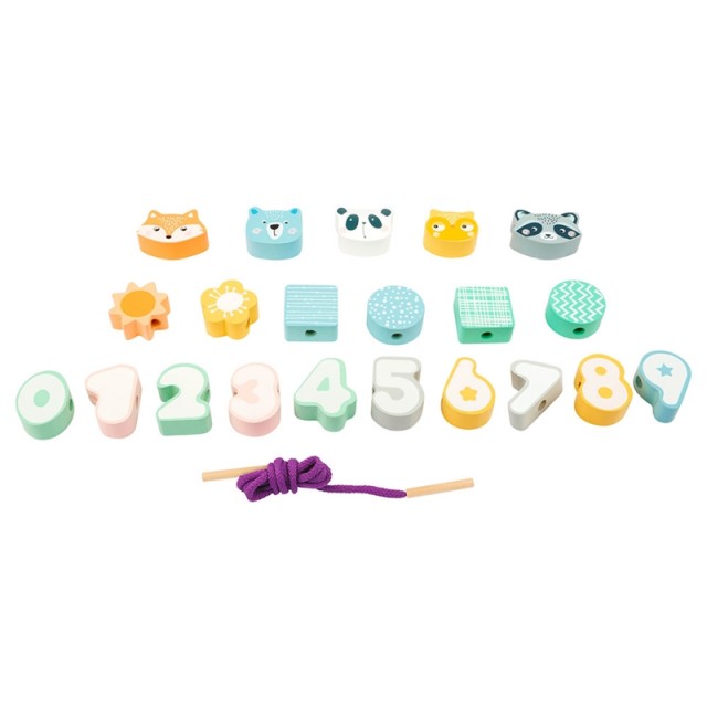 Παιχνίδι Small Foot String Animals and numbers, σε παστέλ χρώματα, 22 τεμάχια