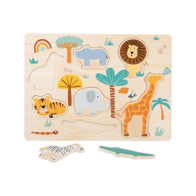 Παζλ Small Foot Safari, για ένθεση, ξύλινο, 7 τεμαχίων