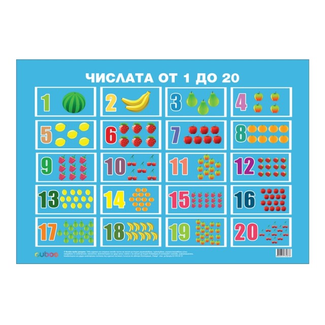 Cubos Ученическо табло ''Цифрите от 1 до 20'', ламинирано, 50 x 70 cm