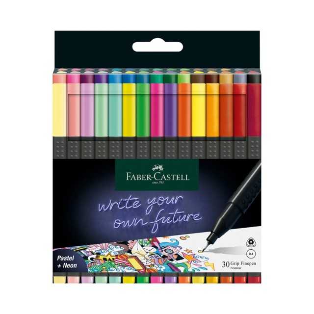 Faber-Castell Grip Fineliner, 0,4 mm, παστέλ και νέον, 5 χρώματα
