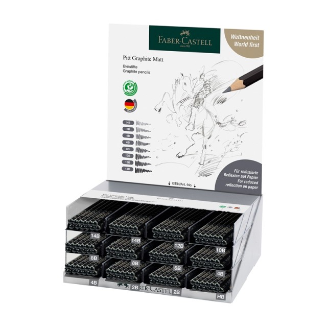 Faber-Castell Pitt Graphite Ματ μολύβια, μαύρος γραφίτης, 144 κομμάτια σε οθόνη