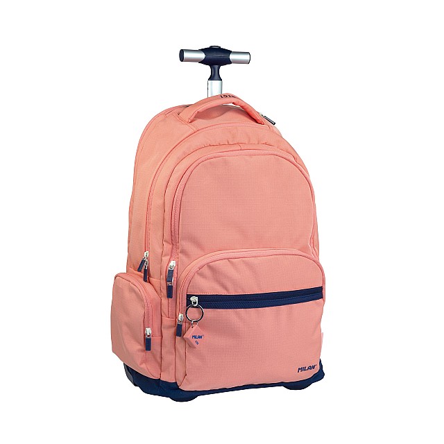 Milan Backpack 1918, με ρόδες, με 6 φερμουάρ, 25 L, ροζ