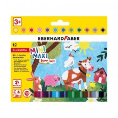 Χρωματιστά μολύβια Eberhard Faber Mini - Maxi, 3 σε 1, Jumbo, 12 χρώματα