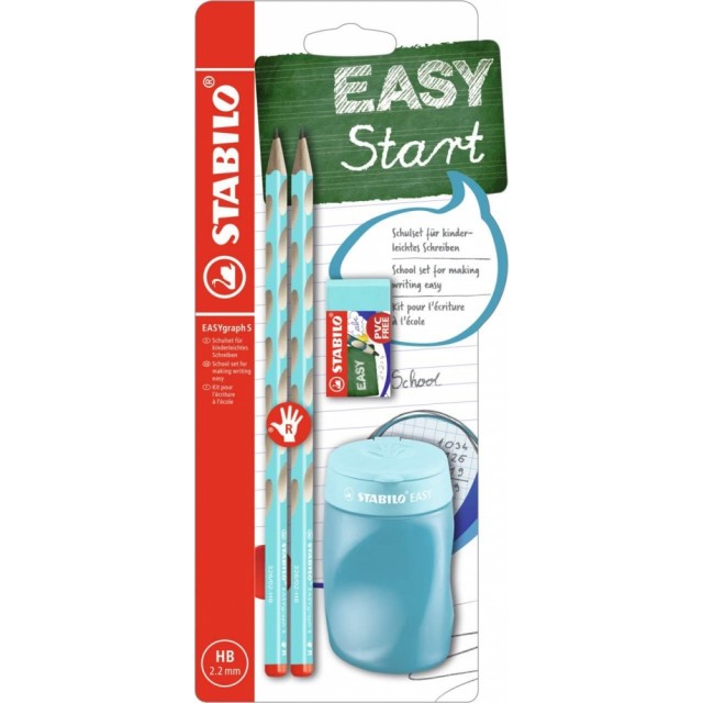 Σετ εργονομικών μολυβιών, Stabilo, EASYgraph S, για δεξιόχειρες, 2 τεμάχια με ξύστρα και γόμα, Μπλε