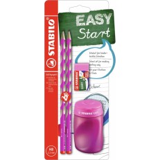 Σετ εργονομικών μολυβιών, Stabilo, EASYgraph S, για δεξί χέρι, 2 τεμάχια με ξύστρα και γόμα, ροζ