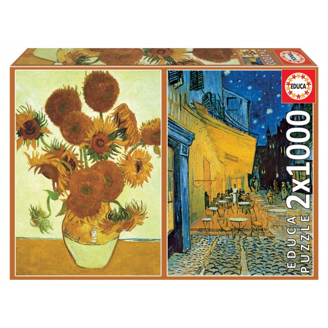 Van Gogh's Sunflowers and Cafe Terrace at Night - καλλιτεχνικό παζλ 2x1000 κομμάτια