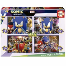 Sonic Prime 4 σε 1 Neon Progressive Puzzle, 50/80/100/150 τεμάχια