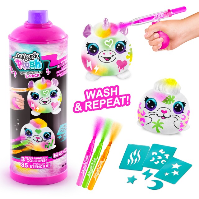 Σετ δημιουργικής δημιουργίας, Canal Toys, Μίνι λούτρινο παιχνίδι για χρωματισμό, Νέον, 10 εκ., 2 τεμάχια