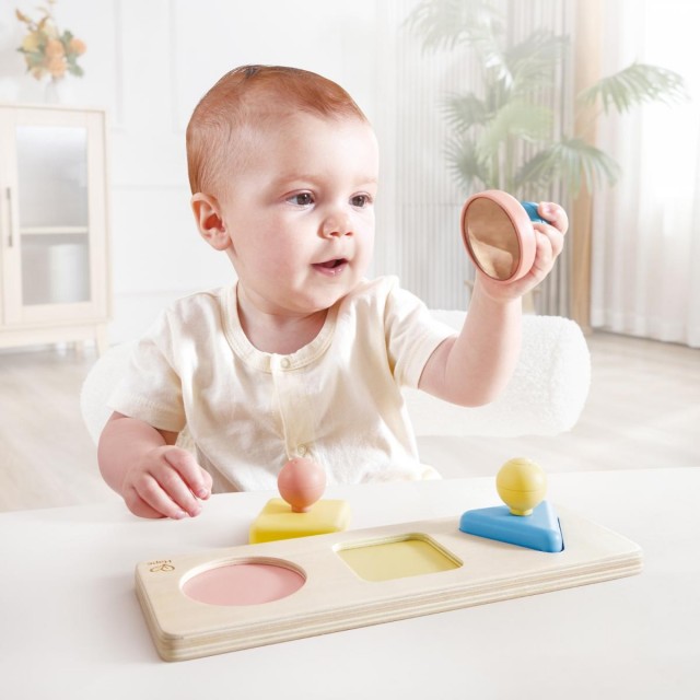 Montessori Educational Sensory Toy, Hape, Mirror Shapes, 24,6 x 6 x 8,8 cm
