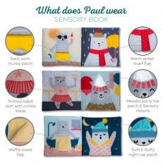 Απαλό αισθητηριακό βιβλίο What Paul is wears, 15 x 15 cm