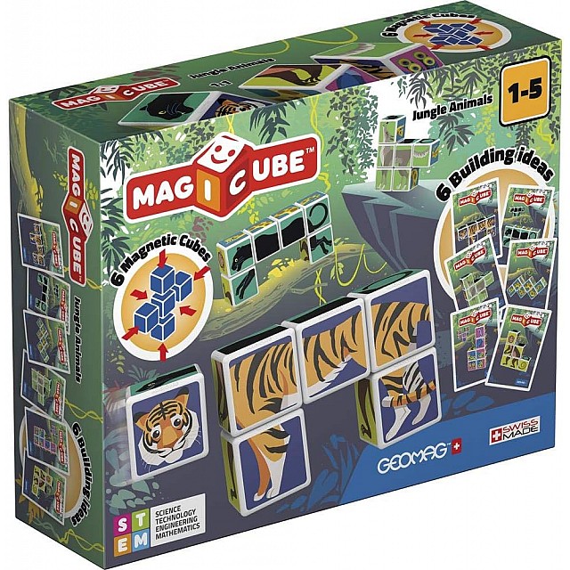 Магнитен конструктор Magicube, Животни в джунглата и карти 145, 9 части