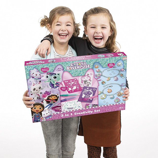 Gabby's Dollhouse Creative Kit Βραχιόλια γκλίτερ + μαρκαδόροι σε σπρέι + μωσαϊκό διαμαντιών 3 σε 1