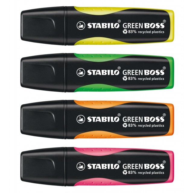 Σετ δείκτες κειμένου, Stabilo, Green Boss ST6070/4 φθορισμού, 4 χρώματα