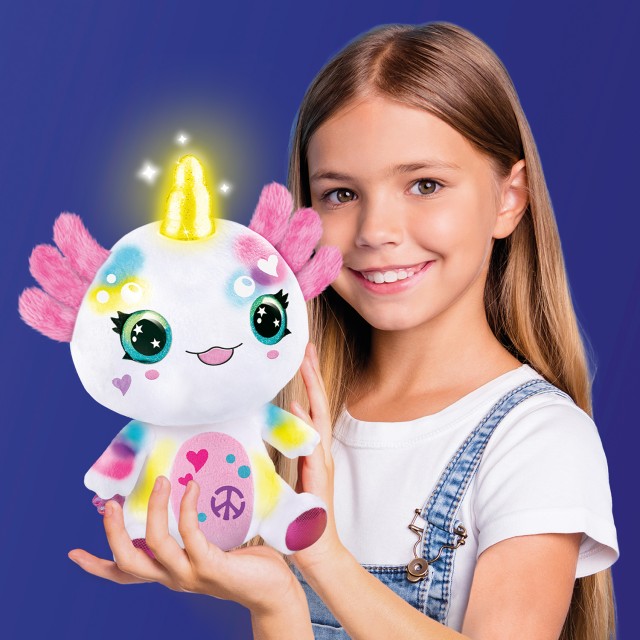 Σετ δημιουργικού, Canal Toys, Λούτρινο παιχνίδι για χρωματισμό, Αξολότλ με φωτιζόμενο κέρατο