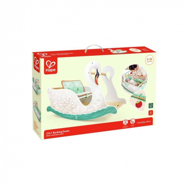 Hape 2 in 1 ξύλινη κούνια, κύκνος, 82,4 x 50,4 x 38,4 cm.