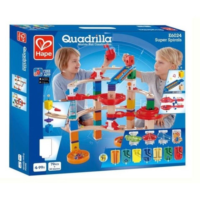 Комплект дървена писта, Hape Quadrilla, Супер спирала, 79 части